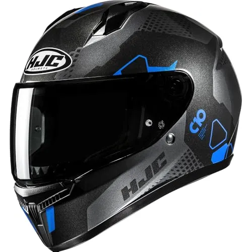 HJC C10 Aspa Helm XL - Schwarz-Grau-Blau - Motorradhelm mit fortschrittlicher Polycarbonat-Schale für leichtes Gewicht und hervorragende Passform. Ausgestattet mit einem aerodynamischen Belüftungssystem für optimalen Luftstrom.
