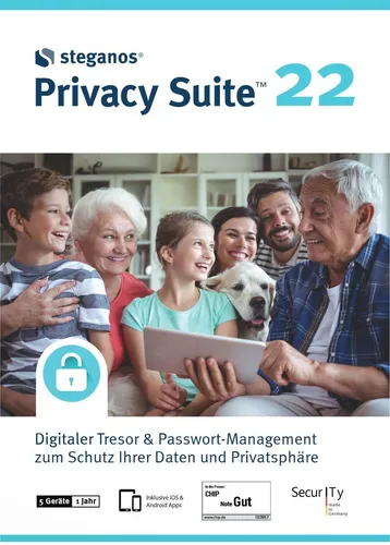 Steganos Privacy Suite 22 für Windows 8/10 - Büroanwendungen mit digitalem Tresor & Passwort-Management – Schützen Sie Ihre Daten zuverlässig mit modernster Verschlüsselung und einfacher Bedienung.