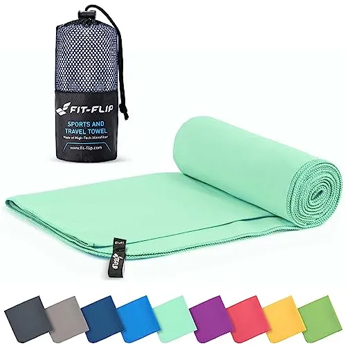Fit-Flip Mikrofaser Handtuch - kompakte Microfaser Handtücher - ideal als Sporthandtuch, Reisehandtuch, Strandtuch - schnelltrocknend und leicht - Badetuch groß (90x180cm, Türkis)