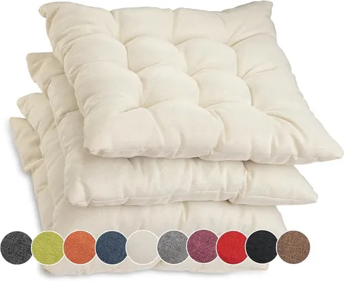 sunnypillow Stuhlkissen 4er Set Ontario Ecru - Stuhlkissen in eleganter Ecru-Farbe, 40x40 cm, mit praktischen Bändern für sicheren Halt – ideal für gemütliche Stunden im Garten oder auf der Terrasse.