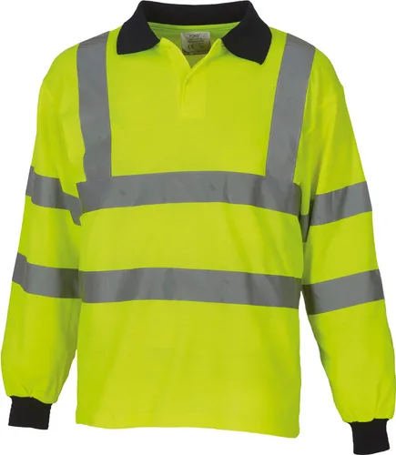 Yoko YOKO Langärmliges Warn-Poloshirt - Poloshirt in Hi Vis Gelb oder Orange mit 2 breiten Reflexstreifen für maximale Sichtbarkeit. Ideal für Sicherheit bei der Arbeit, entspricht EN ISO 20471:2013 Klasse 3.