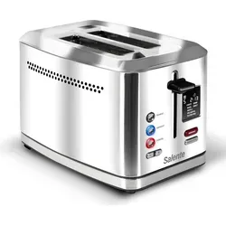 Salente ToastMax Toaster mit digitalem Display, Edelstahl - Der Salente ToastMax Toaster kombiniert modernes Design mit einem praktischen digitalen Display. Ideal für perfektes Toasten und vielseitige Bräunungsstufen.
