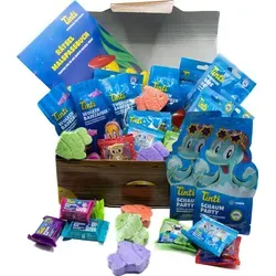 Tinti Schatztruhe - Pflegender Badespaß für Kinder (XXL) - Badesalze für Babys, 28 Produkte in einer Schatztruhe, inklusive Zauberbad und Spritzfiguren. Tinti Qualität: Hautverträglich, ohne Konservierungsstoffe, färbt nicht auf Haut oder Wanne.