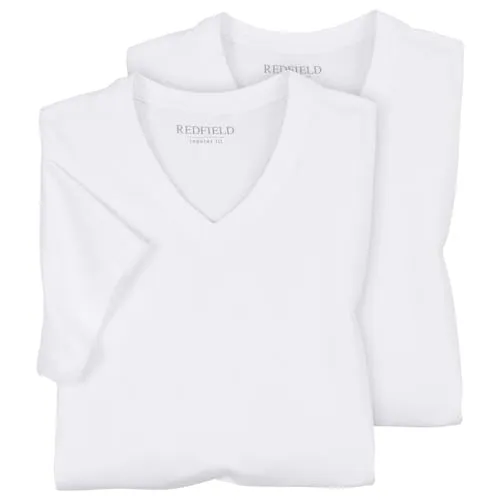 Redfield T-Shirt 2er-Pack XXL V-Ausschnitt Weiß - Bequeme T-Shirts im Doppelpack mit elastischem V-Ausschnitt aus 100% Baumwolle - ideal als Unterwäsche oder lässig zu Jeans und Bermudas. Pflegeleicht und in Größe XXL erhältlich.