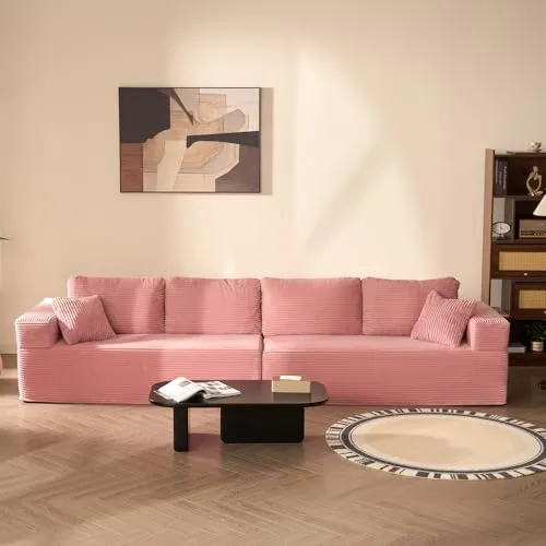Litbird Modulares L-förmiges Ecksofa mit Schlaffunktion – Rosa - Geräumiges modulares Ecksofa (272 cm) mit schicker L-Form und symmetrischem Design. Ideal als Schlafsofa für Gäste oder zum Entspannen. Lieferung komplett montiert – sofort einsatzbereit!