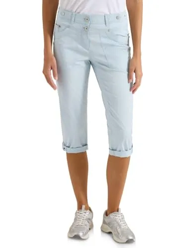 Cecil Mid Waist Slim Leg Hose mit Turn-Up Diamond Blue 36 - Modische Papertouch Stoffhose im Casual Fit mit schmalen Beinen. Ideal für jeden Anlass, bietet Komfort und Stil in perfekter Kombination.