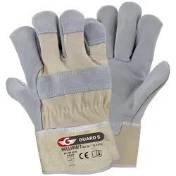 GUARD 5 Leder-Arbeitshandschuhe BULLKRAFT (12-St) - Robuste Leder-Arbeitshandschuhe mit reißfester Canvas-Stulpe, ideal für Bau- und Gartenarbeiten. Hohe Abriebfestigkeit und Komfort durch gefütterte Innenhand.