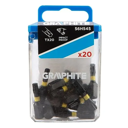 GRAPHITE Schlagbits TX20 x 25 mm, 20 Stück, 1/4“ Sechskant-Aufnahme, S2-Stahl, in Kunststoffbox, Pro Schrauber Bit Set - Schraubendreher Torx Bits Set, Schrauber-Bit, Sechskantschaft (TX20)