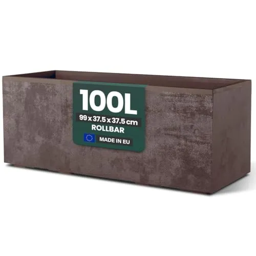 Kreher XL Pflanzkasten Millennium - 100 Liter in Braun - Garten-Zubehör mit modernem Naturstein-Look, integriertem Bewässerungssystem und aus robustem, umweltfreundlichem Kunststoff für langlebige Nutzung.