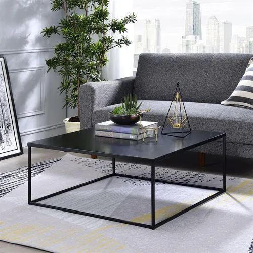 IDIMEX Couchtisch HILAR - Moderner Sofatisch aus Metall - Couchtisch in elegantem Schwarz, pulverbeschichtete Tischplatte, ideal für stilvolle Wohnzimmergestaltung. Maße: 80x80x35 cm, zerlegt geliefert.