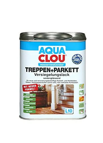 CLOU Aqua Clou Treppen- und Parkettversiegelungslack L10 Seidenglänzend 750ml - Sonstige, hochwertiger seidenglänzender Lack für langlebigen Schutz und ansprechenden Glanz auf Treppen und Parkett.