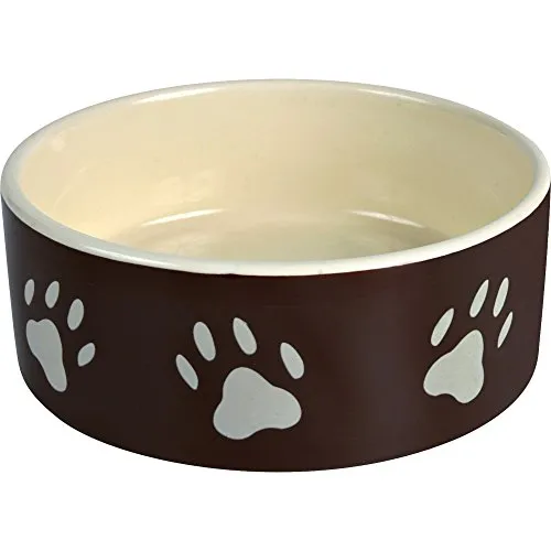 TRIXIE Futternapf Keramiknapf mit Pfoten - 300 ml, stilvolles Design in braun taupe für Hunde