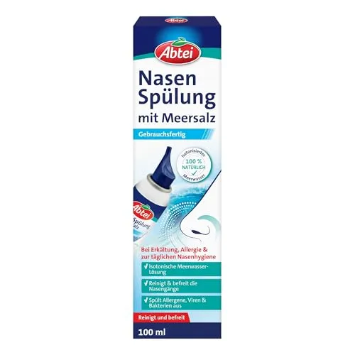 Abtei Nasenspülung mit Meersalz - gebrauchsfertig und 100 % natürlich - mit Meerwasser - bei Erkältung, Allergie und zur täglichen Nasenhygiene - 100 ml