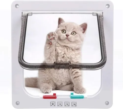 Sailnovo Katzenklappe 4-Way Magnetic Lock hundeklappe Haustiertüre Cat Flap 19 * 20 * 5.5cm Dog Cat Pet Door Flap Easy Install with Telescopic Frame with Heavy Duty Quiet Magnetic Frame, M weiß…