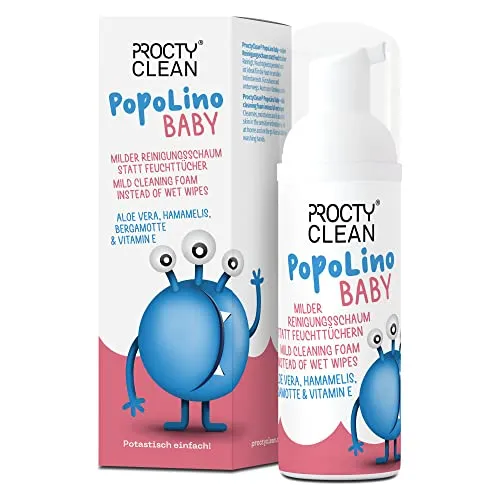 ProctyClean PopoLino Baby milder Popo Schaum statt Feuchttücher. Vegan & Naturkosmetik. Reinigungsschaum mit Aloe Vera, Hamamelis, Bergamotte & Vitamin E. Macht Po & Umwelt froh!
