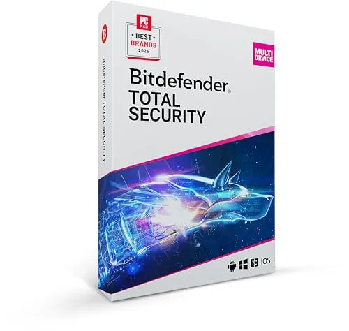 Bitdefender Total Security 2025 - 5 Geräte, 1 Jahr Abonnement - Security-Suiten: Umfassender Schutz für PC, Mac, iOS und Android mit Echtzeit-Datenschutz und sicherem Online-Banking. Schützen Sie Ihre Geräte vor Cyber-Bedrohungen.