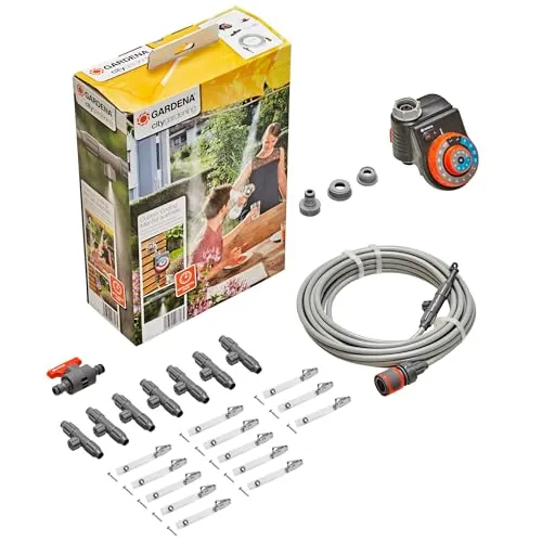 Gardena City Gardening Outdoor Sprühnebel Set Automatic - Automatischer Luftkühler mit 10m Schlauch, ideal für erfrischende Abkühlung auf Balkon und Terrasse