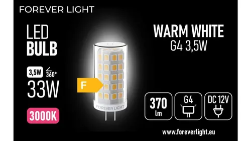 Żarówka LED G4 3.5W 370lm 3000K 12V klasa F Forever Light TELFORCE 5907504519692