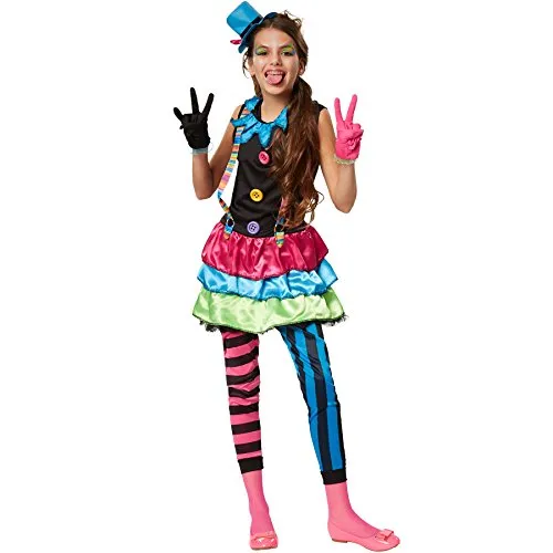 tectake® Mädchenkostüm Crazy New Wave Clown - Kostüme für fröhliche Anlässe, perfekt für Karneval und Mottopartys – das bunte 'Crazy New Wave Clown' Kostüm bringt Spaß und gute Laune!
