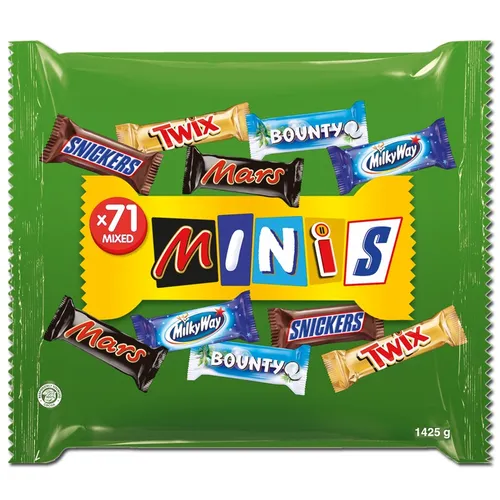 MINiS MIXED Minis - Schokoriegel Mix 71 St. / 1,425 kg - Süßwaren mit einer Auswahl an beliebten Schokoriegeln wie Milky Way, Bounty, Twix und Snickers – perfekt für den kleinen Genuss unterwegs oder im Büro!