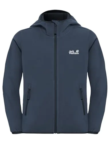 Jack Wolfskin Softshelljacke "Fourwinds" in Dunkelblau - 92 - Leichte Softshelljacke für Outdoor-Aktivitäten, wasserabweisend und winddicht. Mit elastischer Kapuze und Kinnschutz für optimalen Tragekomfort.
