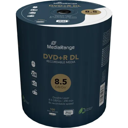 MediaRange MR470 DVD+R Double Layer 8.5GB - 100er Cakebox - Rohlinge mit 8.5GB Kapazität, ideal für hochwertige Video- und Datenspeicherung, 8-fache Schreibgeschwindigkeit für schnelle Nutzung.