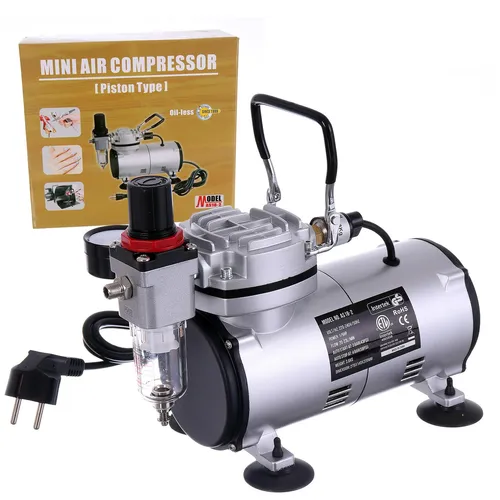 Profi Mini Kompressor Airbrushkompressor ölfrei für Nail-Art - Ölfreier Mini Kompressor für Airbrush-Anwendungen, ideal für Schönheitssalons und kreative Projekte. Mit hoher Effizienz und leiser Betriebsweise sorgt er für ununterbrochenes Arbeiten.