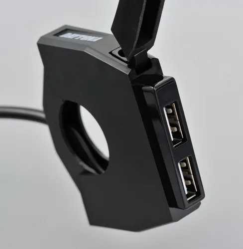 Daytona Slim 89372 2-Port USB Lenkerklemme - Praktische Lenkerklemme mit 2 USB-Anschlüssen, ideal für das Aufladen von Geräten während der Fahrt, perfekt für Radfahrer und Technikliebhaber.