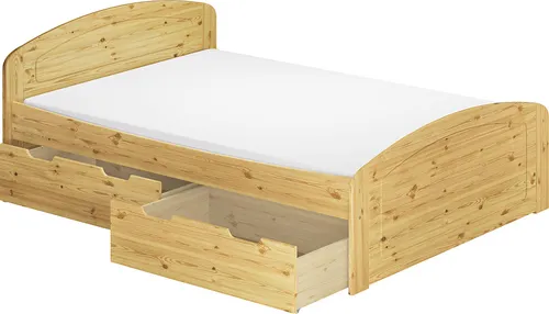 Funktionsbett Doppelbett 3 Bettkästen 140x200 Seniorenbett Massivholz Zuebehör wählbar V-60.50-14Rollrost und Matratze inkl.