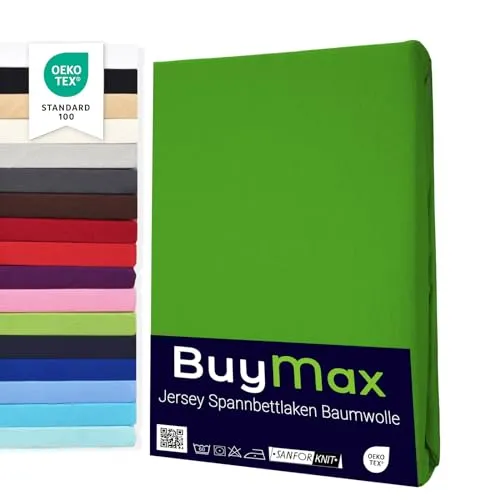 Buymax Spannbettlaken 60x120cm Doppelpack 100% Baumwolle Kinderbett Spannbetttuch Baby Bettlaken Jersey, Matratzenhöhe bis 15 cm, Farbe Apfelgrün