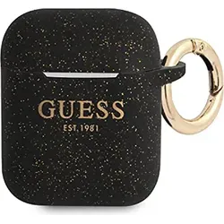Guess Gua2Sggek Airpods-Abdeckung Schwarz/Schwarzer Silikon-Glitzer - Schwarz
