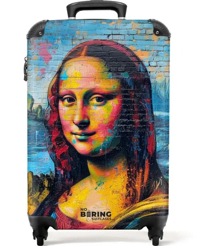 NoBoringSuitcases.com© Hartschalen-Trolley Mona Lisa im Graffiti-Stil - Hartschalenkoffer im Handgepäck-Format mit fröhlichem, buntem Design und 36 Litern Stauraum. Leichtgewichtig (2,6kg) und mit 4 Rollen für maximalen Komfort – ein echter Hingucker für jede Reise!