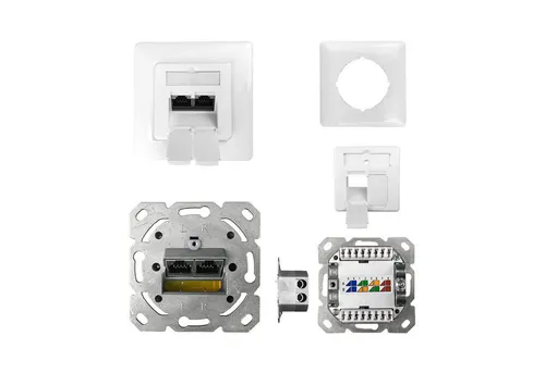 ProfiPatch Netzwerkdose Cat6A 500MHz - Unterputzdose für LAN mit 2 RJ45 Ports, POE-fähig und geschirmt, ideal für effiziente Netzwerkverbindungen in modernen Wohn- und Arbeitsbereichen.