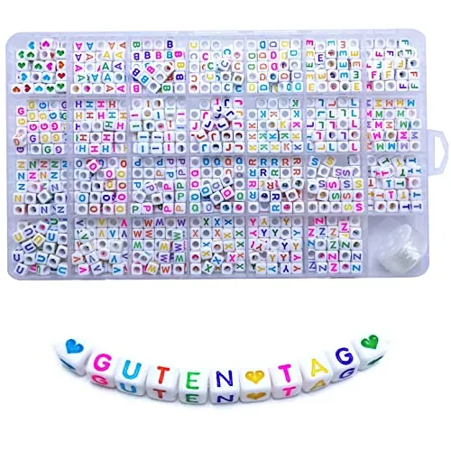 Lnvision 810 Stück A bis Z und Love Herz Bunte Brief Weiss Acryl Würfelperlen Cube Alphabet BuchstabenPerlen 6x6mm Spacer Zwischenperlen Schmuck DIY Basteln