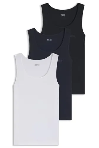 BOSS Tanktop 3P Rib Classic mit Ton in Ton Stickerei - Stilvolles Tanktop aus 100% Baumwolle, ideal für legere Anlässe. Mit Rundhals und ärmellos für angenehmen Tragekomfort. Perfekt für den Sommer!