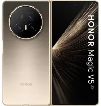 Honor Magic V5 5G 16GB/512GB Golden (Dawn Gold) Dual-SIM - Handys ohne Vertrag mit 5820 mAh Silizium-Kohle-Batterie für ganztägige Leistung und kabelloses Schnellladen. Schlankes Design mit 3D-Diamantschliff und Dual-5000-Nit-HDR-Displays für beeindruckende Sicht.