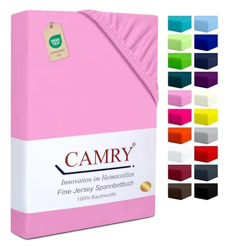 Camry Spannbettlaken 180x200cm - 200x200cm Hellrosa Baumwolle Bettlaken Jersey Spannbetttuch Oeko-Tex
