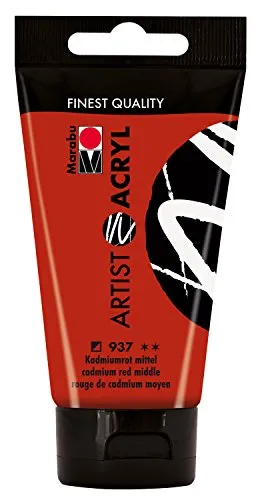 Marabu 12200002937 - Artist Acryl kamiumrot mittel 75 ml, feine Acrylfarbe in Künstlerqualität, auf Wasserbasis, pastose Konsistenz, hoch pigmentiert, sehr gute Brillanz und Deckkraft