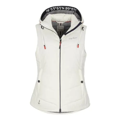 Dry Fashion Damen Steppweste Rügen - Leichte Weste mit abnehmbarer Kapuze in Cremeweiß - Funktionsjacken - Taillierte Schnittführung für eine feminine Silhouette und windabweisendes Material für optimalen Wetterschutz.