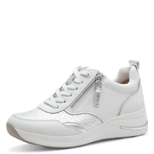 Tamaris Comfort Damen Sneaker flach mit Reißverschluss, Weiß (White Nappa) - 37 EU - Damen-Sneaker mit T-flow-Technologie für sanfte Dämpfung und anhaltenden Komfort. Ideal für einen federleichten Gang und halluxfreundliches Design.