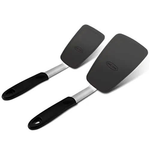 Unicook Silikon Pfannenwender Set - Pfannkuchenwender Silikon, Spatula Küche Zubehör für Spiegelei Omelette Pfannkuchen Hamburger, Silikonkautschuk zum Backen, Kochen, Mischen, 2 Stück