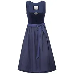 Dirndl Mönchsroth 70cm Länge marine 40 - Elegantes Samt-Dirndl in Dunkelblau mit Reißverschluss und abnehmbarer Schürze. Ideales Outfit für festliche Anlässe, das traditionellen Charme mit modernem Design verbindet.