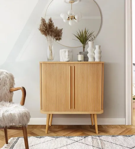 Woodman Highboard Rove, Stauraumschrank besonderes Design, Breite 83 cm, mit Eichenholzfurnier