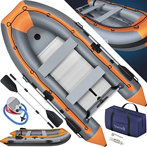 KESSER® Schlauchboot 3,20 m für 4 Personen - WAVE - Familienfreundliches aufblasbares Schlauchboot mit Alu-Boden, ideal für Freizeit, Angeln und Motorbetrieb bis 15 PS. Inklusive Paddeln, Pumpe und Reparaturset für sorgenfreies Vergnügen auf dem Wasser.