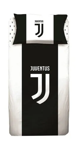 Juventus Fußball Bettwäsche Set - Einzelbettbezug mit Club Crest - Hochwertiges Bettwäsche-Set in Schwarz & Weiß für Einzelbetten, 100% Baumwolle, mit dem Logo des Fußballvereins Juventus. Perfekt für Fans, die ihr Schlafzimmer stilvoll gestalten möchten.