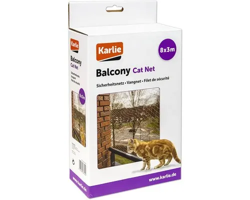 Karlie Katzenschutznetz transparent 3x8 m - Praktisches Schutznetz für Katzen, ideal für Balkone und Fenster, sorgt für Sicherheit und Freiheit im Freien.
