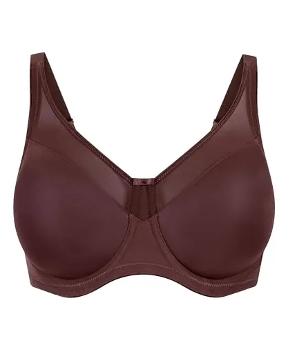 Hunkemöller Unwattierter Minimizer-Bügel-BH Nina - Chicory Coffee - 85D - Der Hunkemöller Minimizer-Bügel-BH Nina bietet hohen Tragekomfort und lässt Deine Brüste optisch kleiner wirken. Ideal für größere Cupgrößen, mit transparentem Stoff und verstellbaren Trägern.