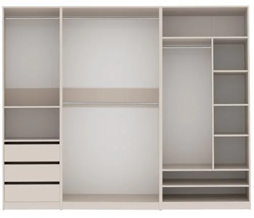 Marmex Möbel Mehrzweckschrank TRES SET P - Hochschränke: Moderner offener Kleiderschrank mit 4 Kleiderstangen und 3 Schubladen, bietet viel Stauraum für Kleidung zum Aufhängen und Falten.