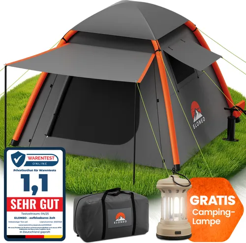 ELONEO Grau Aufblasbares Zelt mit Vordach & Luftpumpe - Caravan-Zubehör für unvergessliche Nächte – das ultraleichte, wasserdichte Zelt ist in nur 30 Sekunden aufgebaut und ideal für jedes Camping-Abenteuer.