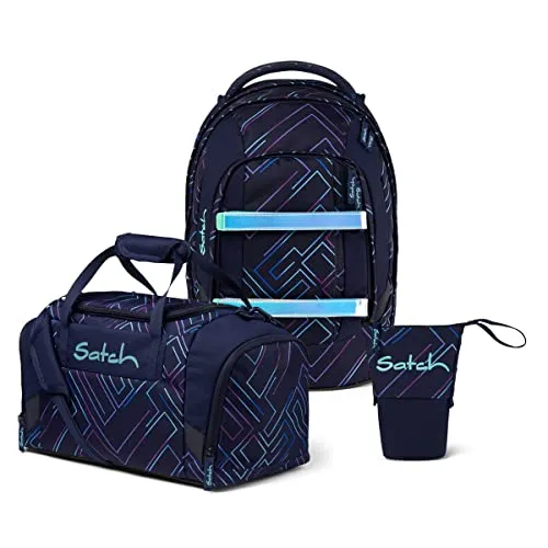 Satch Pack Pencil Slider Edition Schulrucksack Set 3tlg. (Purple Laser) - Praktisches 3tlg. Set mit Schulrucksack und Sporttasche, standfest wie ein Stiftehalter. Hergestellt aus 100% recycelten Materialien, ideal für den täglichen Einsatz und umweltbewusste Schüler.